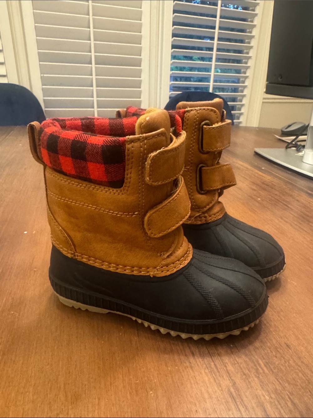 GAP Kids Brown & Black Snow Boots with Red Plaid Cuff